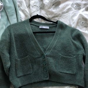 green knit cropped jacket from zara